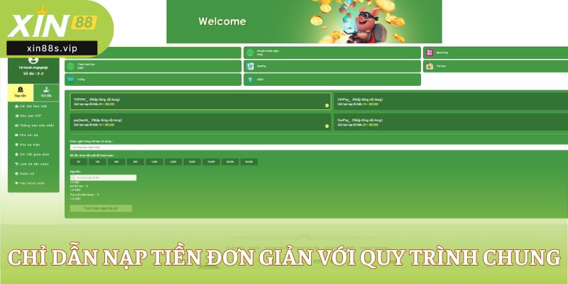 Chỉ dẫn nạp tiền đơn giản với quy trình chung